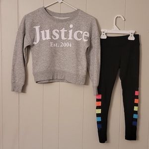 Justice crop sweatshirt & mesh/tab leggings size 7